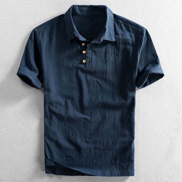 Herren Leinen Kurzarm Poloshirt - Dark Blue