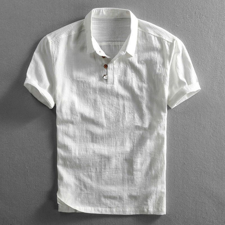 Herren Leinen Kurzarm Poloshirt - White