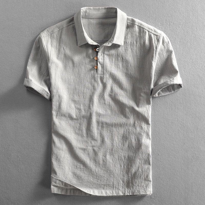 Herren Leinen Kurzarm Poloshirt - Gray