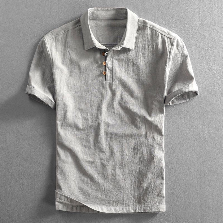 Herren Leinen Kurzarm Poloshirt - Gray