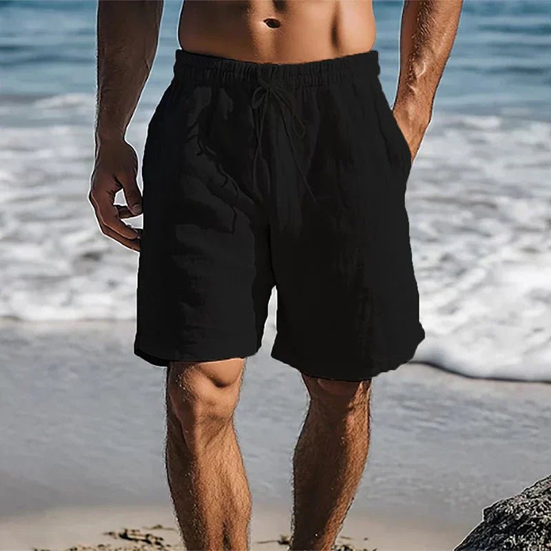 Herren Leinen Quick-Dry Sommer Badeshorts - Black