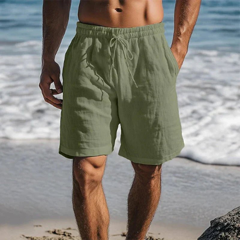 Herren Leinen Quick-Dry Sommer Badeshorts - Dark Green