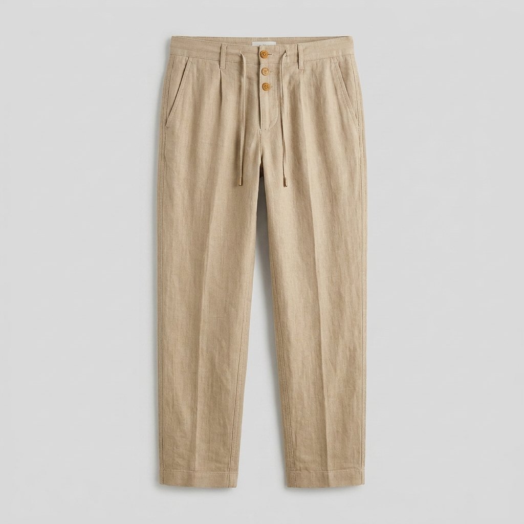 Herren Leinen Relaxed-Fit Kordelzug Hose