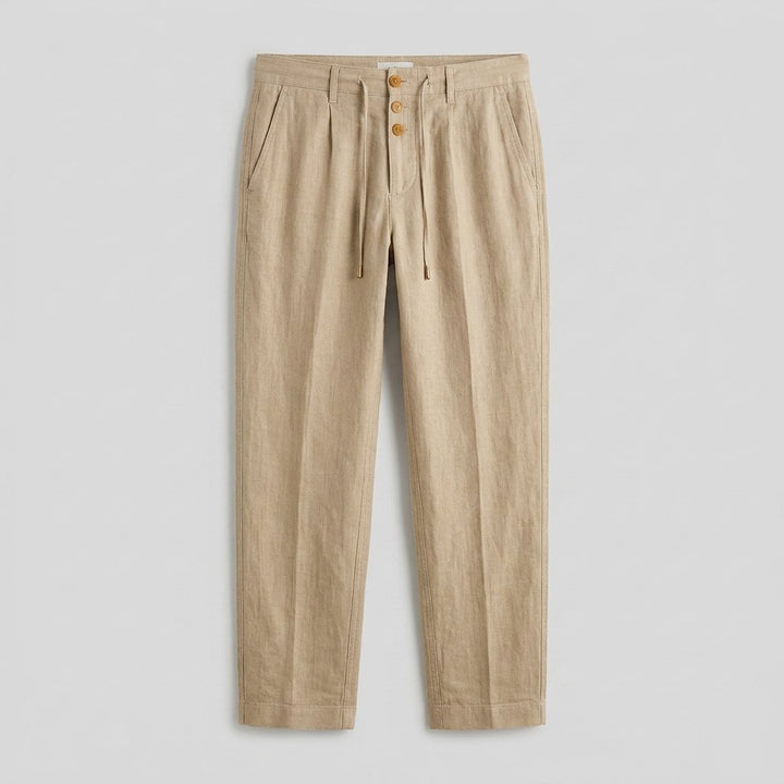 Herren Leinen Relaxed-Fit Kordelzug Hose