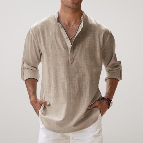 Herren Leinen Sommerhemd Langarm Relaxed-Fit - Khaki