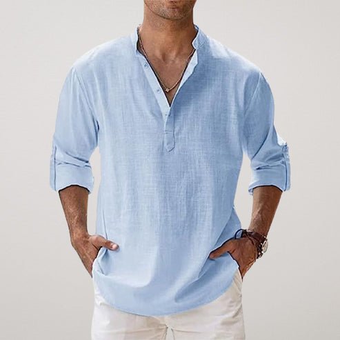 Herren Leinen Sommerhemd Langarm Relaxed-Fit - Light Blue