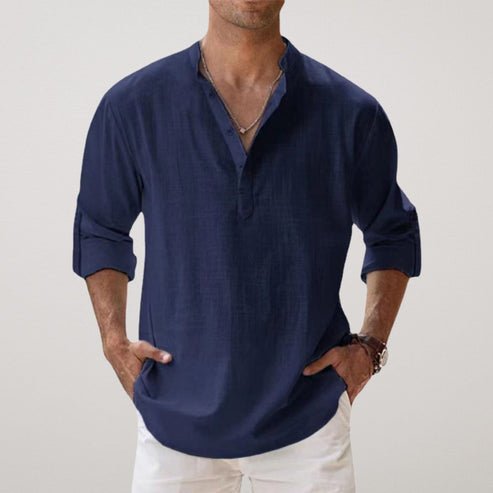 Herren Leinen Sommerhemd Langarm Relaxed-Fit - Navy