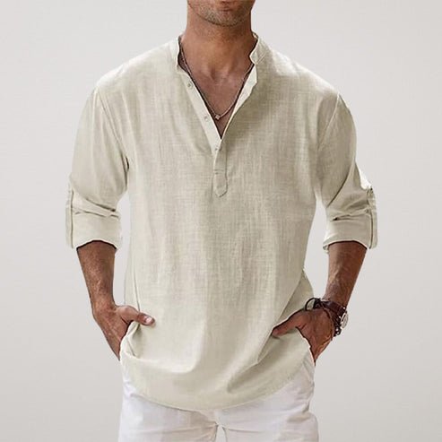 Herren Leinen Sommerhemd Langarm Relaxed-Fit - Beige
