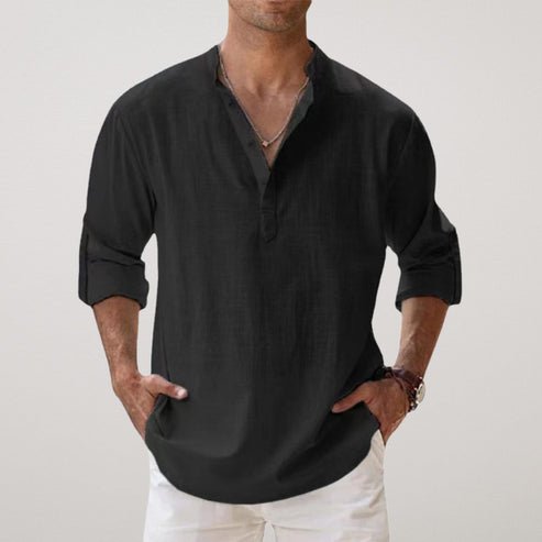 Herren Leinen Sommerhemd Langarm Relaxed-Fit - Black