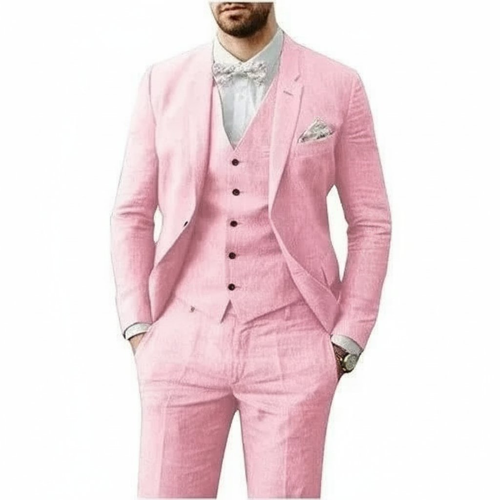 Herren Leinenanzug 3-teilig Zweiknopf Hochzeit Sommer - Rosa
