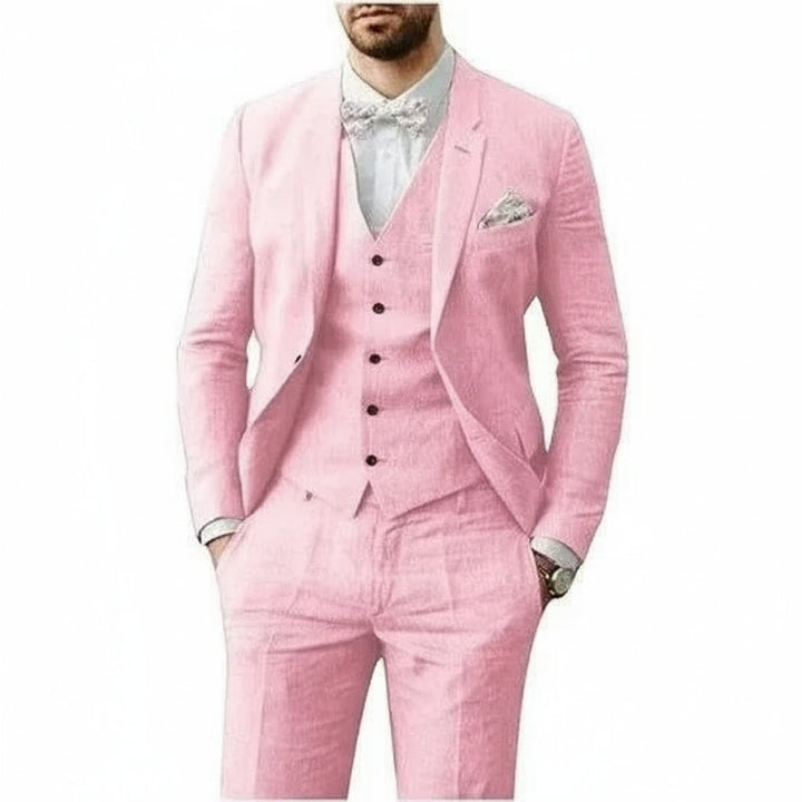 Herren Leinenanzug 3-teilig Zweiknopf Hochzeit Sommer - Rosa