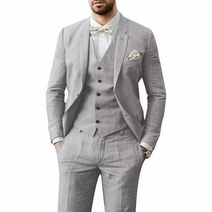 Herren Leinenanzug 3-teilig Zweiknopf Hochzeit Sommer - Grau