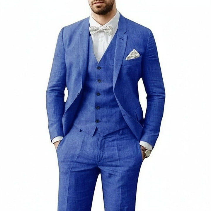 Herren Leinenanzug 3-teilig Zweiknopf Hochzeit Sommer - Blau