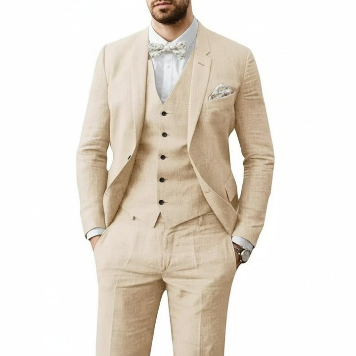 Herren Leinenanzug 3-teilig Zweiknopf Hochzeit Sommer - Beige