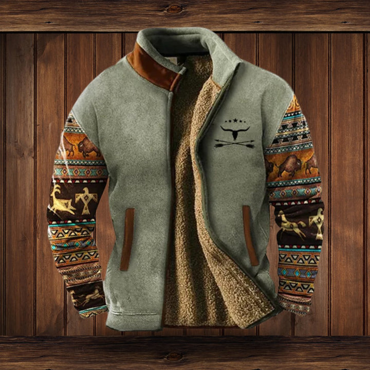 Herren Merino-Fleece Western-Bomberjacke mit Sherpa-Kragen - Grau