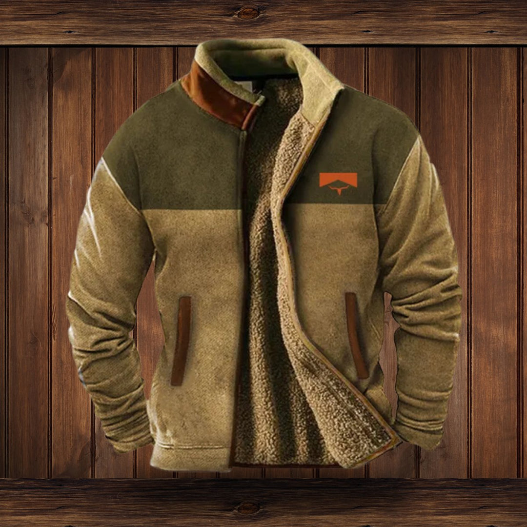 Herren Merino-Fleece Western-Bomberjacke mit Sherpa-Kragen - Braun