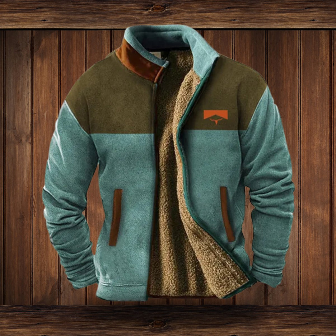 Herren Merino-Fleece Western-Bomberjacke mit Sherpa-Kragen - Blau