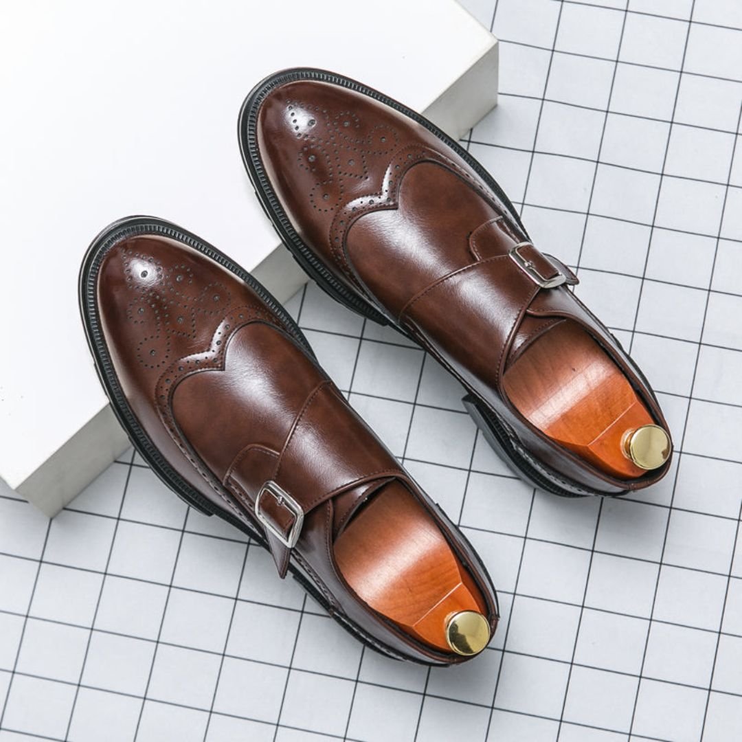 Herren Monk Strap Brogues Wingtip Business Schuhe - Brown