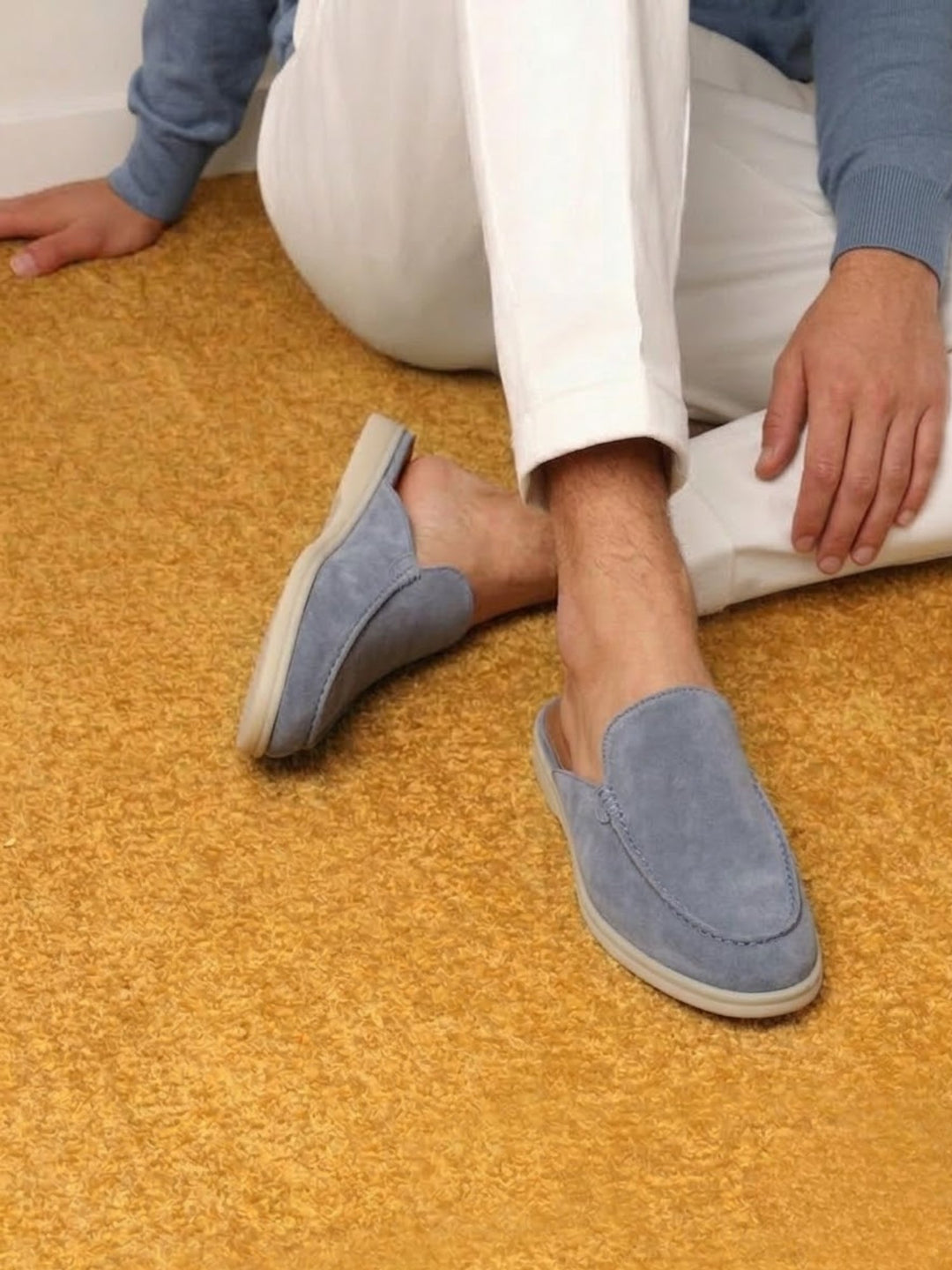 Herren Mules Slipper Offene Ferse Sichtbare Nähte Beige
