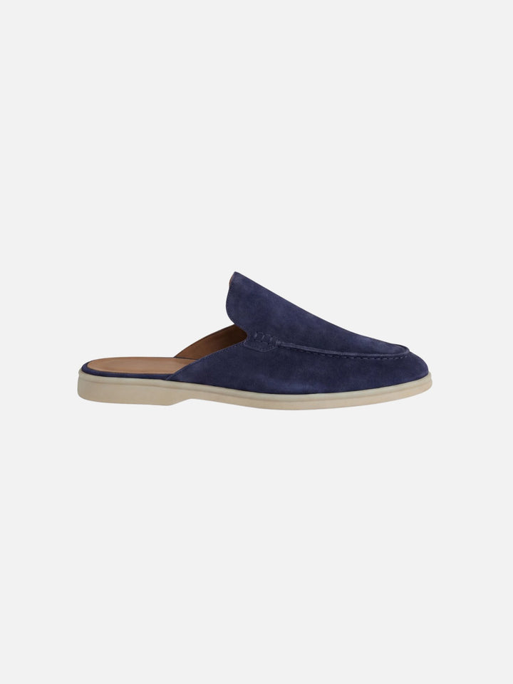 Herren Mules Slipper Offene Ferse Sichtbare Nähte Beige - Navy
