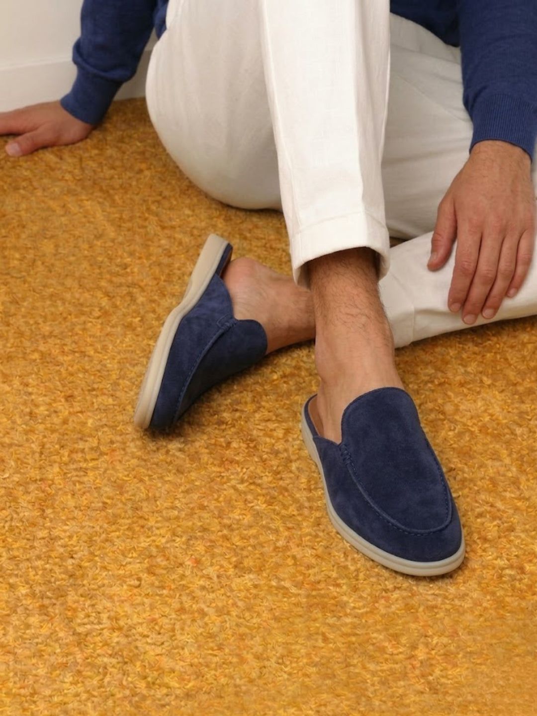 Herren Mules Slipper Offene Ferse Sichtbare Nähte Beige