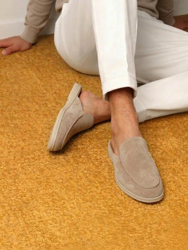 Herren Mules Slipper Offene Ferse Sichtbare Nähte Beige