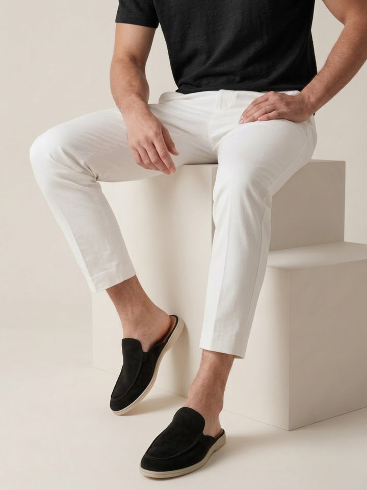 Herren Mules Slipper Offene Ferse Sichtbare Nähte Beige