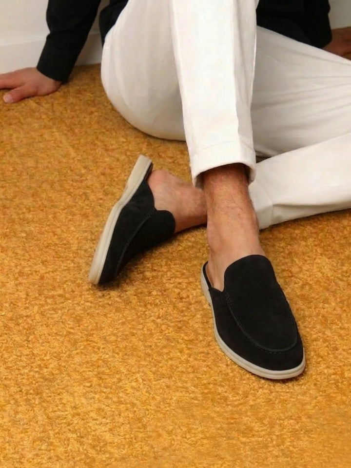 Herren Mules Slipper Offene Ferse Sichtbare Nähte Beige