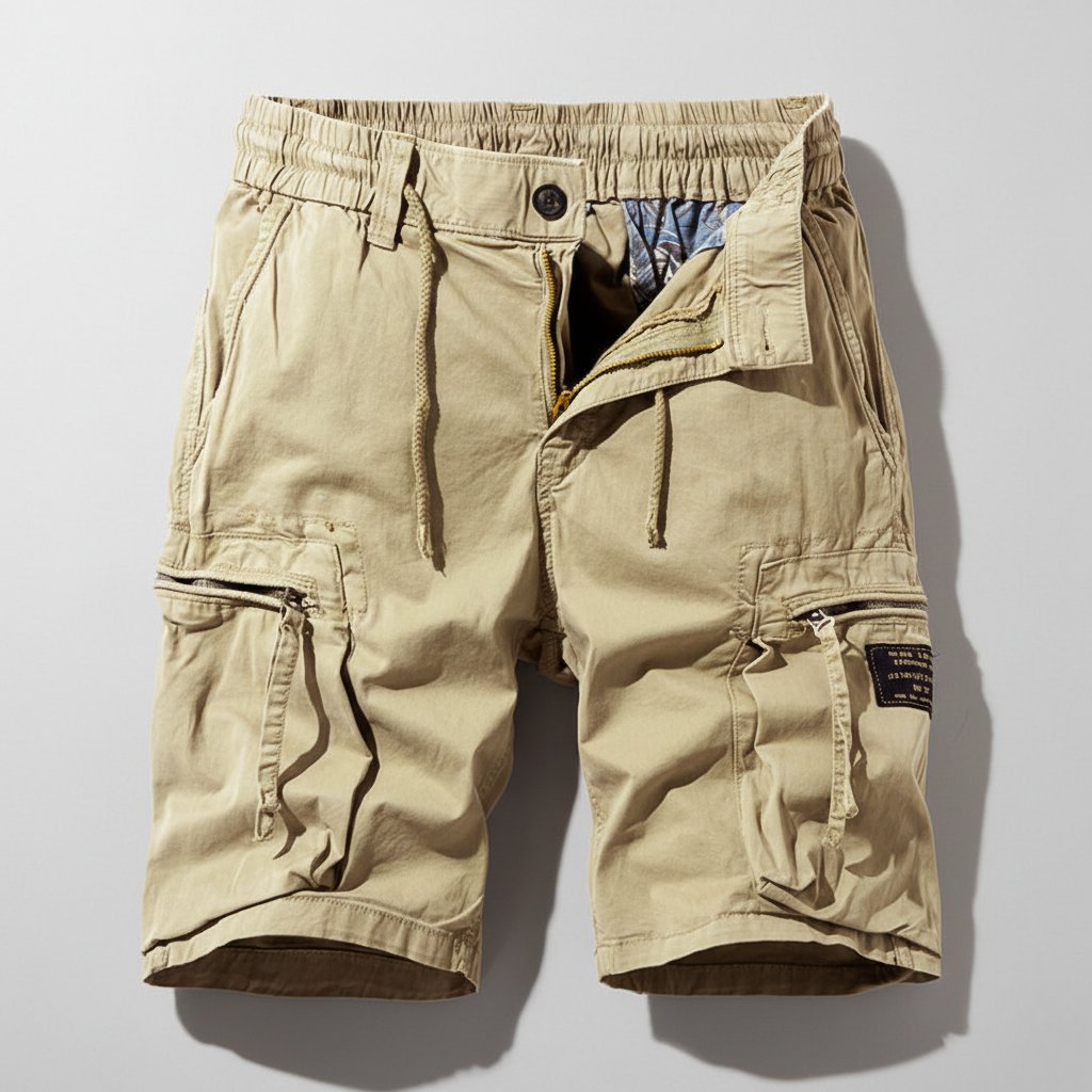Herren Multi-Pocket Combat Cargo Shorts Elastikbund - Khaki