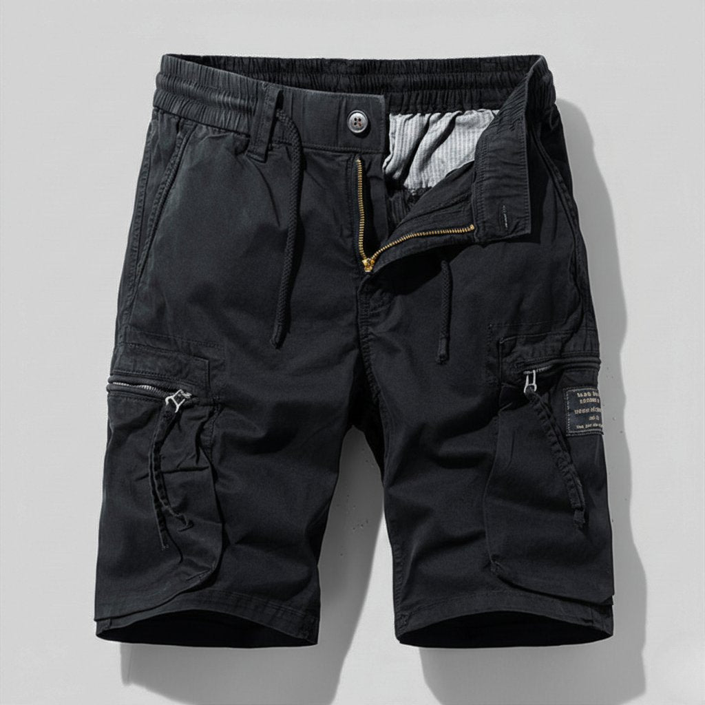 Herren Multi-Pocket Combat Cargo Shorts Elastikbund - Black