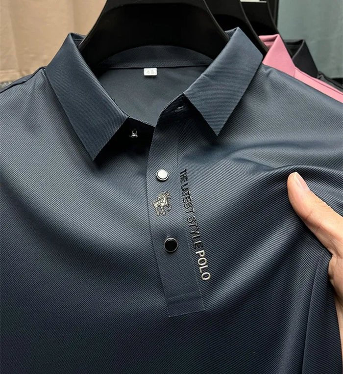 Herren Polo Shirt Knitterfrei Atmungsaktiv Stretch - Marine Blue
