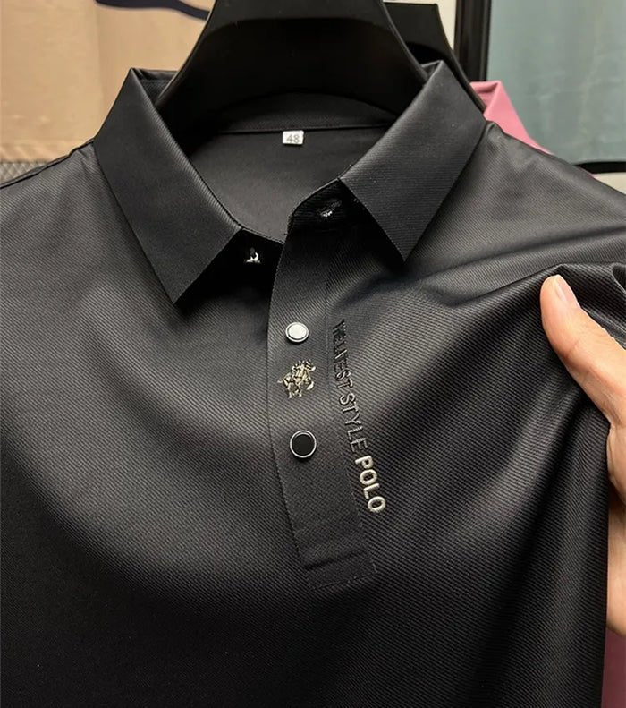 Herren Polo Shirt Knitterfrei Atmungsaktiv Stretch - Black