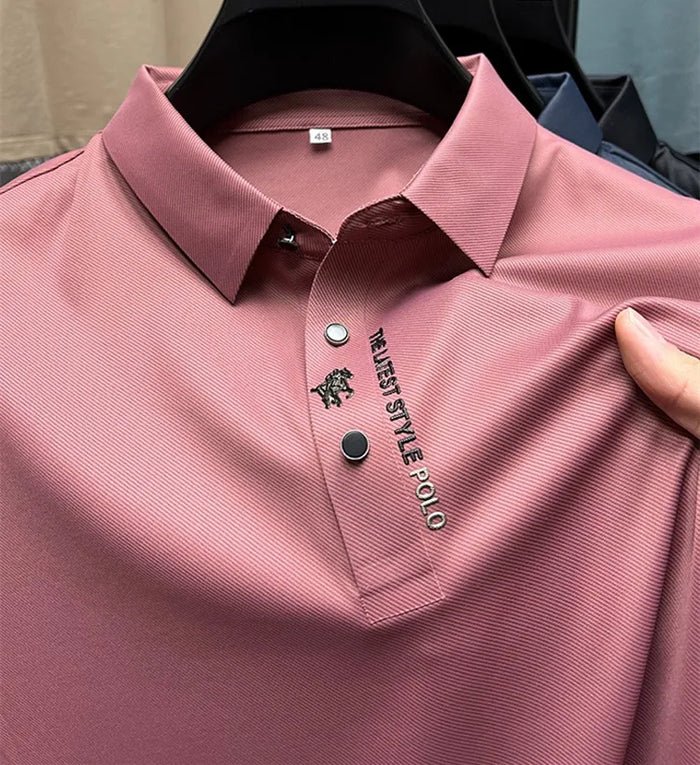 Herren Polo Shirt Knitterfrei Atmungsaktiv Stretch - Pink