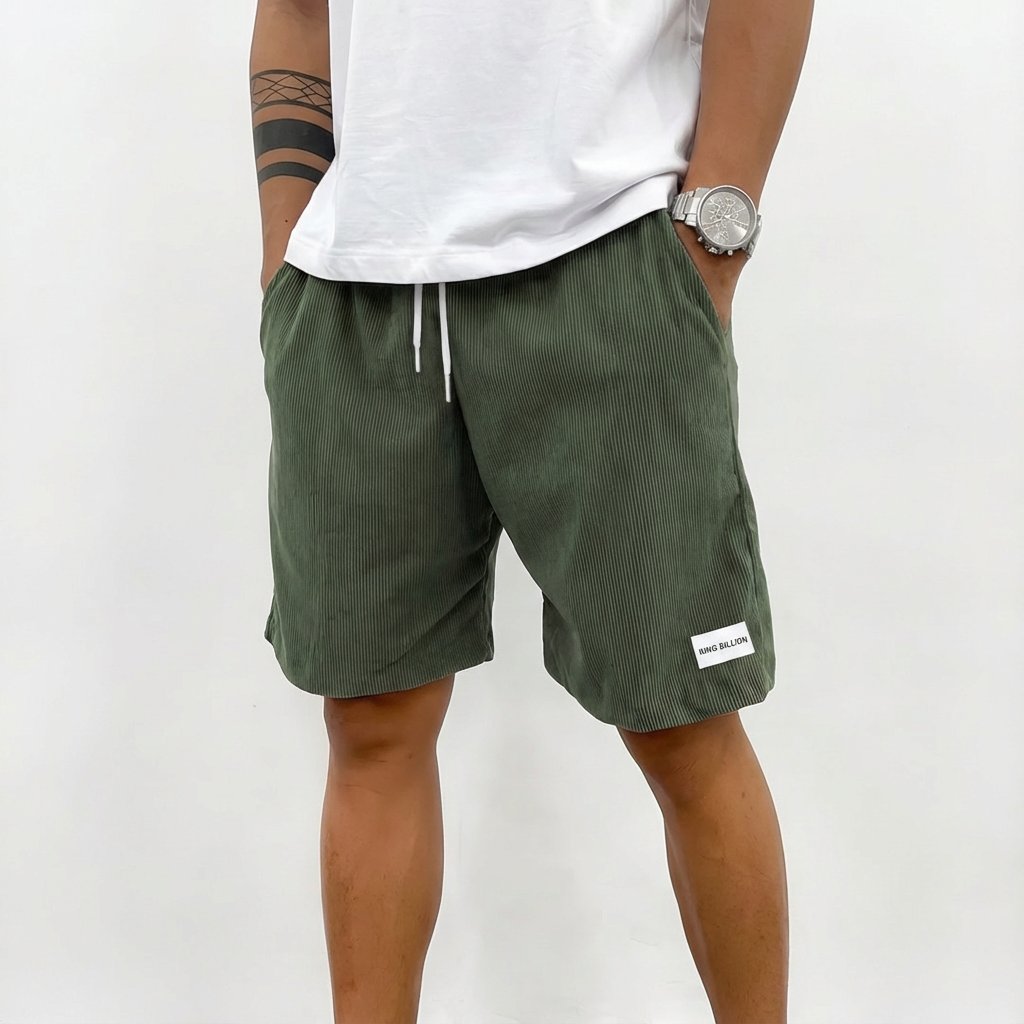 Herren Relaxed-Fit Cord-Shorts Kordelzug Bermuda - Verde oscuro
