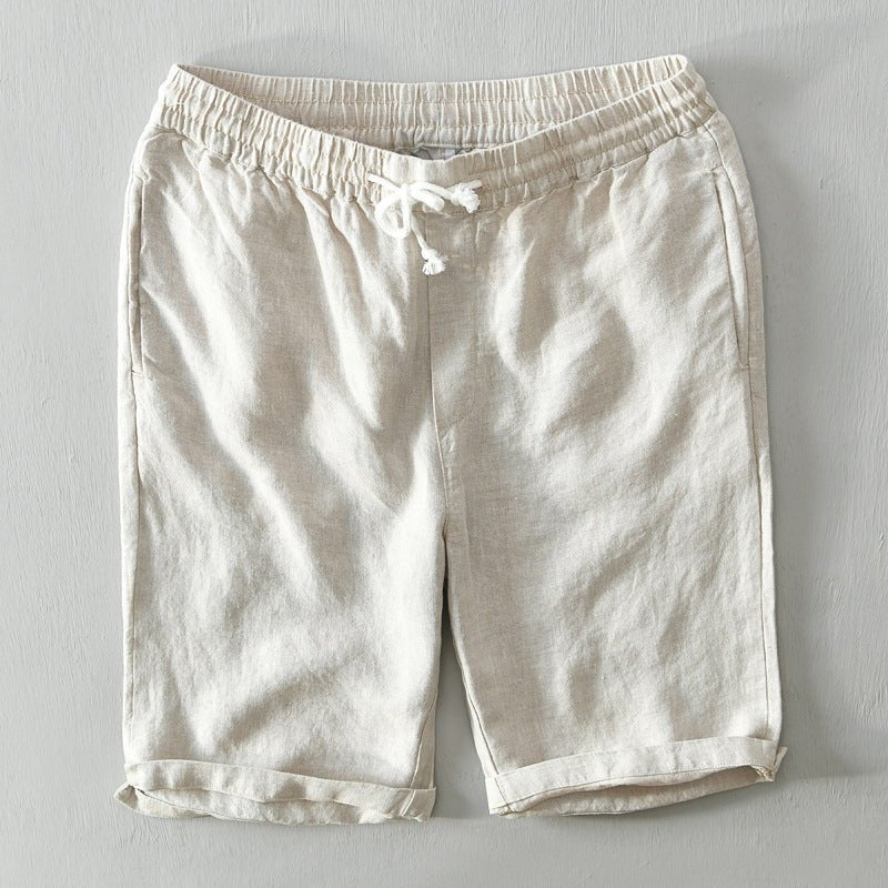 Herren Relaxed-Fit Leinen Shorts mit Kordelzug - Beige