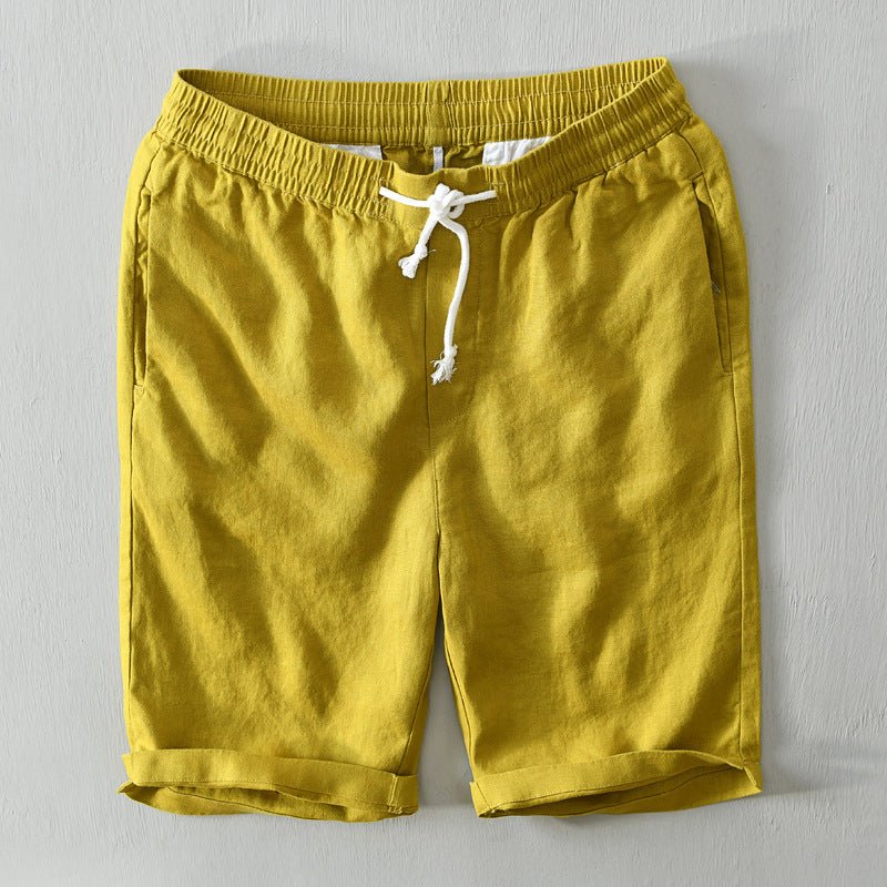 Herren Relaxed-Fit Leinen Shorts mit Kordelzug - Yellow