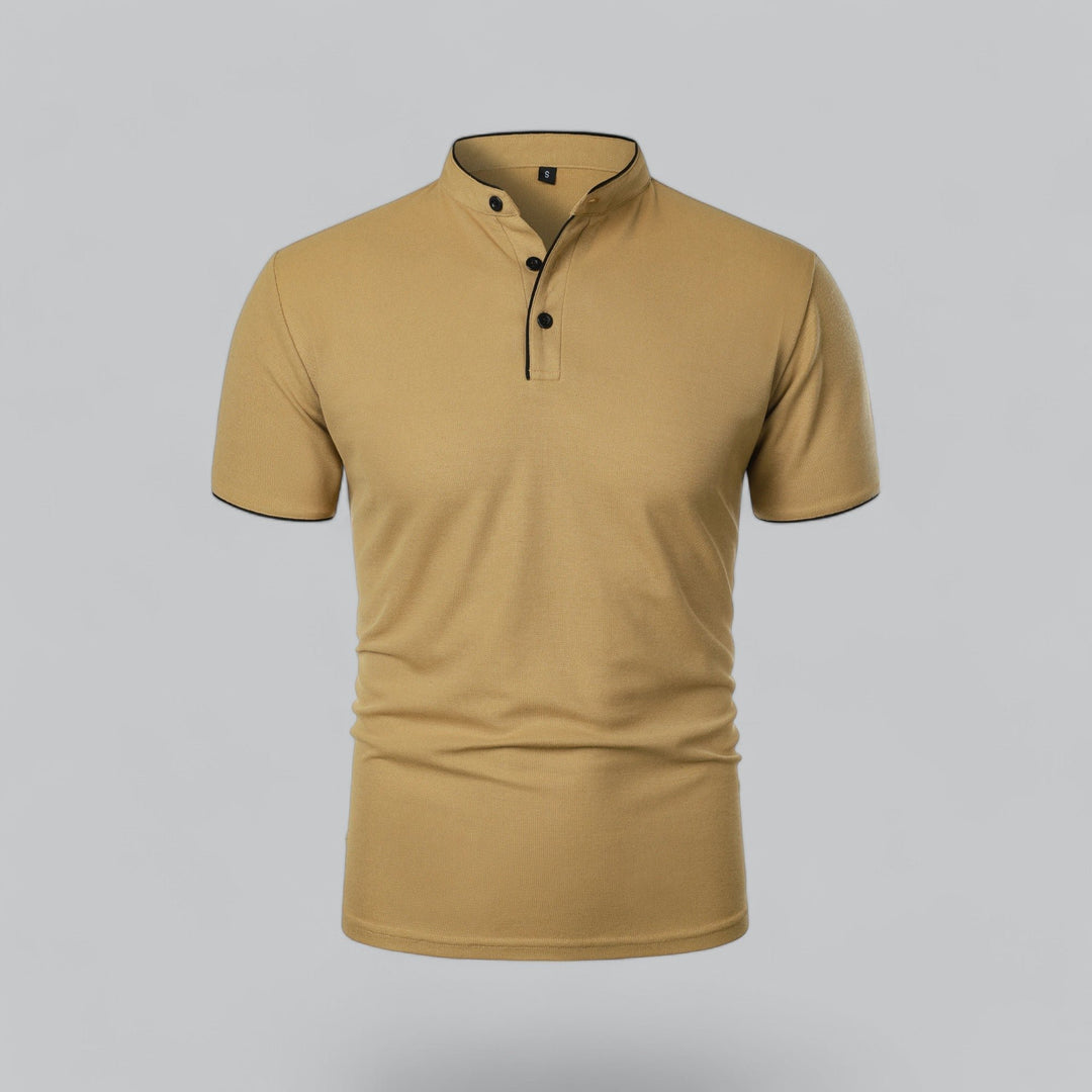 Herren Stehkragen Baumwoll Kurzarm Polo-Shirt - Khaki