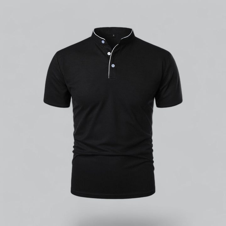 Herren Stehkragen Baumwoll Kurzarm Polo-Shirt - Black