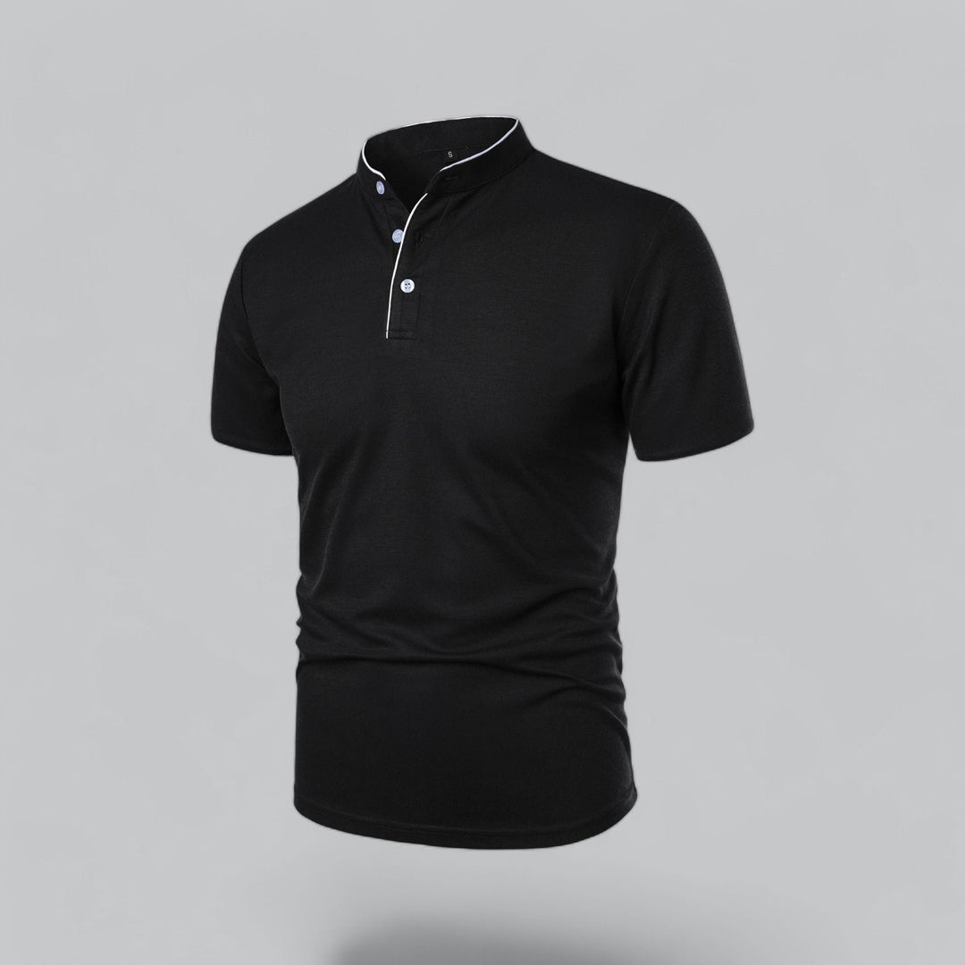 Herren Stehkragen Baumwoll Kurzarm Polo-Shirt