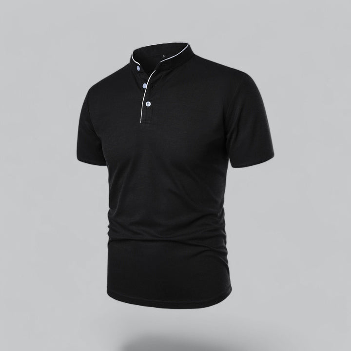 Herren Stehkragen Baumwoll Kurzarm Polo-Shirt