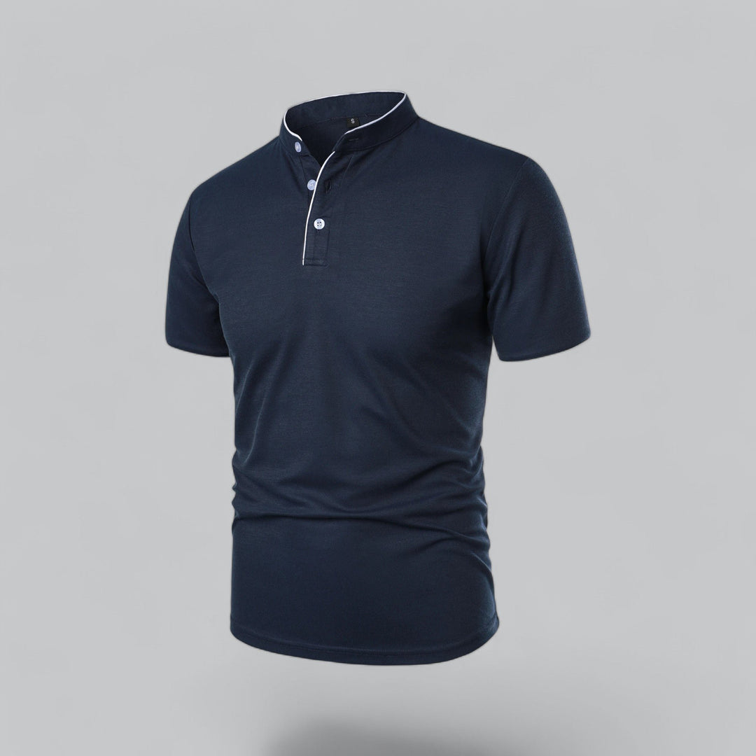 Herren Stehkragen Baumwoll Kurzarm Polo-Shirt