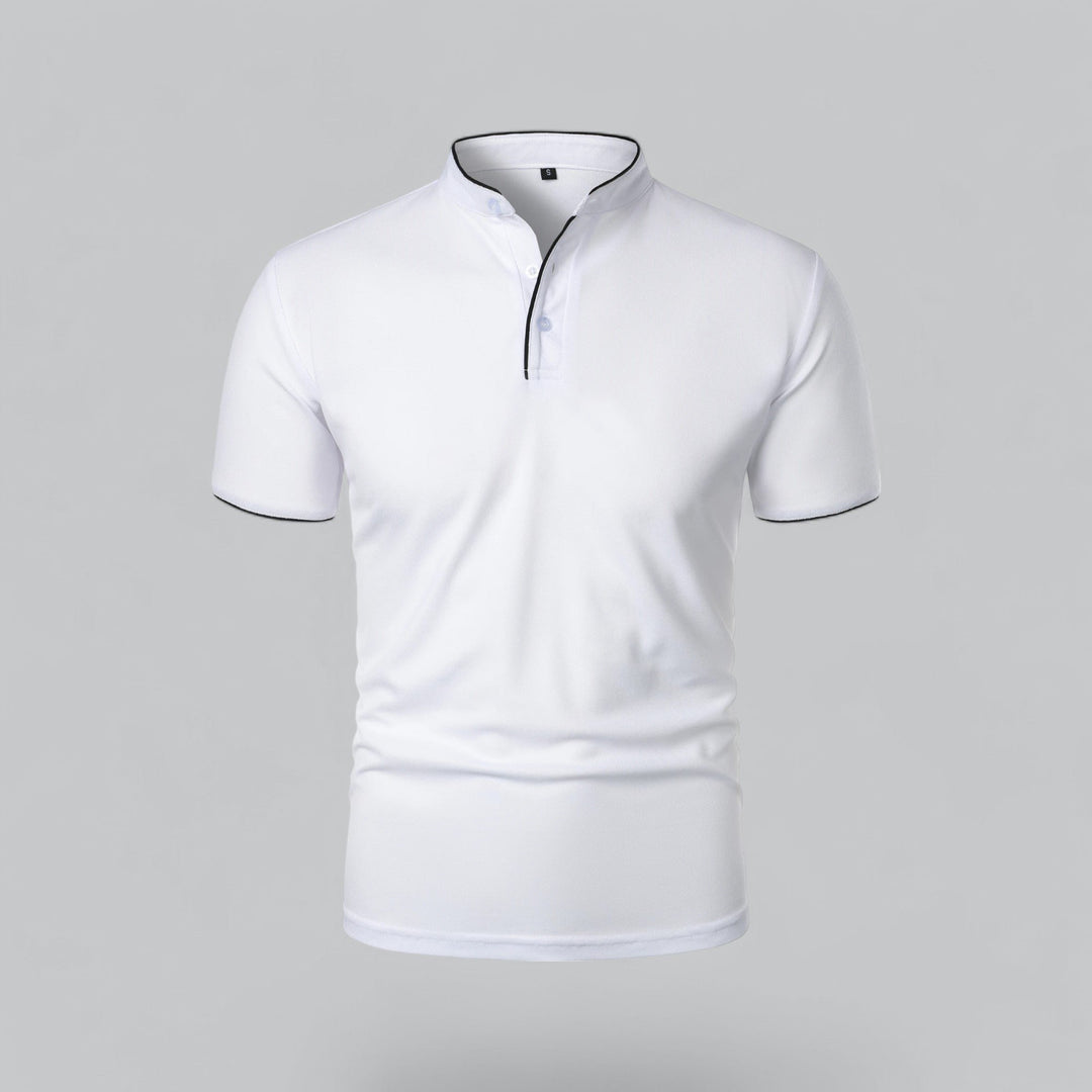Herren Stehkragen Baumwoll Kurzarm Polo-Shirt - White