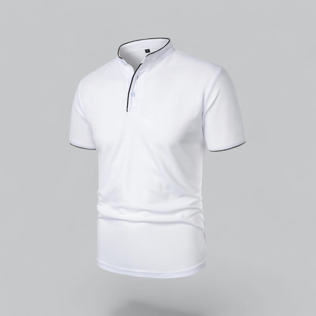 Herren Stehkragen Baumwoll Kurzarm Polo-Shirt