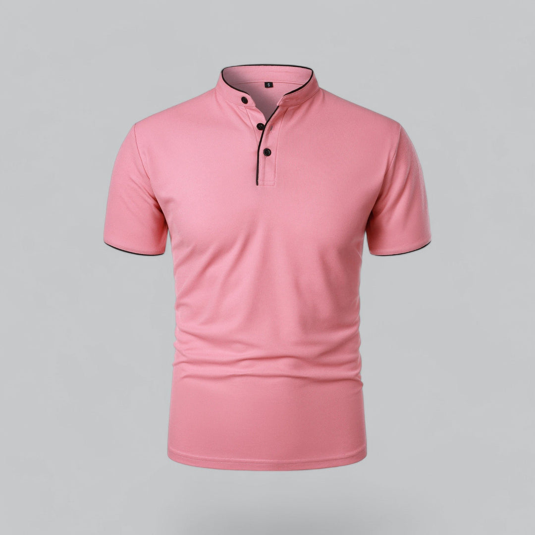 Herren Stehkragen Baumwoll Kurzarm Polo-Shirt - Pink