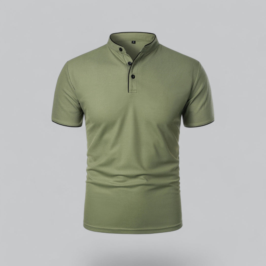 Herren Stehkragen Baumwoll Kurzarm Polo-Shirt - Green
