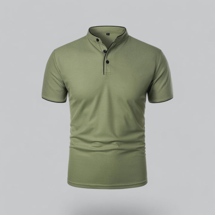 Herren Stehkragen Baumwoll Kurzarm Polo-Shirt - Green