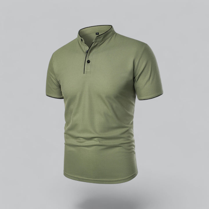 Herren Stehkragen Baumwoll Kurzarm Polo-Shirt