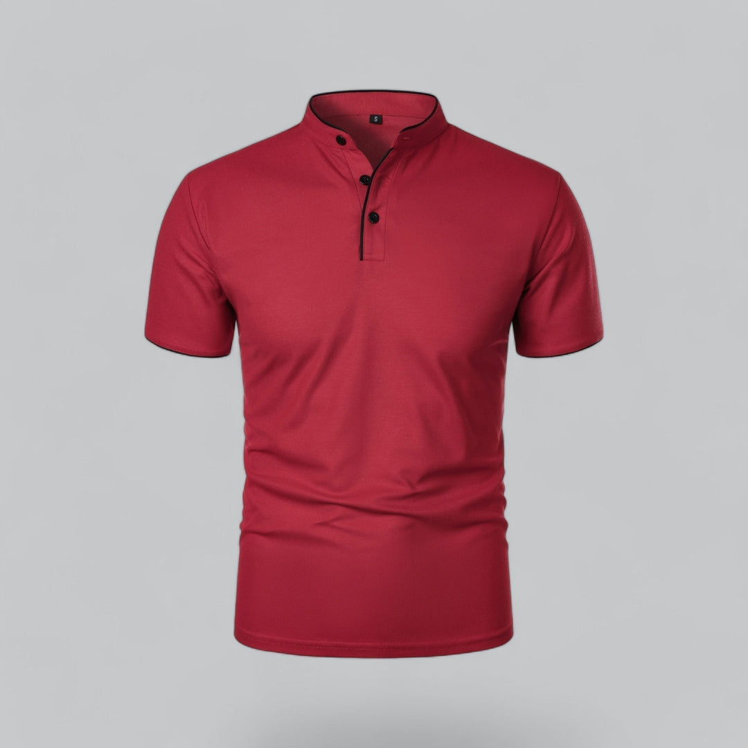 Herren Stehkragen Baumwoll Kurzarm Polo-Shirt - Dark Red