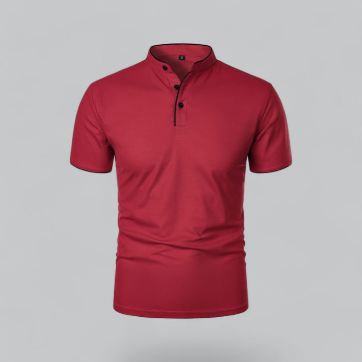 Herren Stehkragen Baumwoll Kurzarm Polo-Shirt - Dark Red