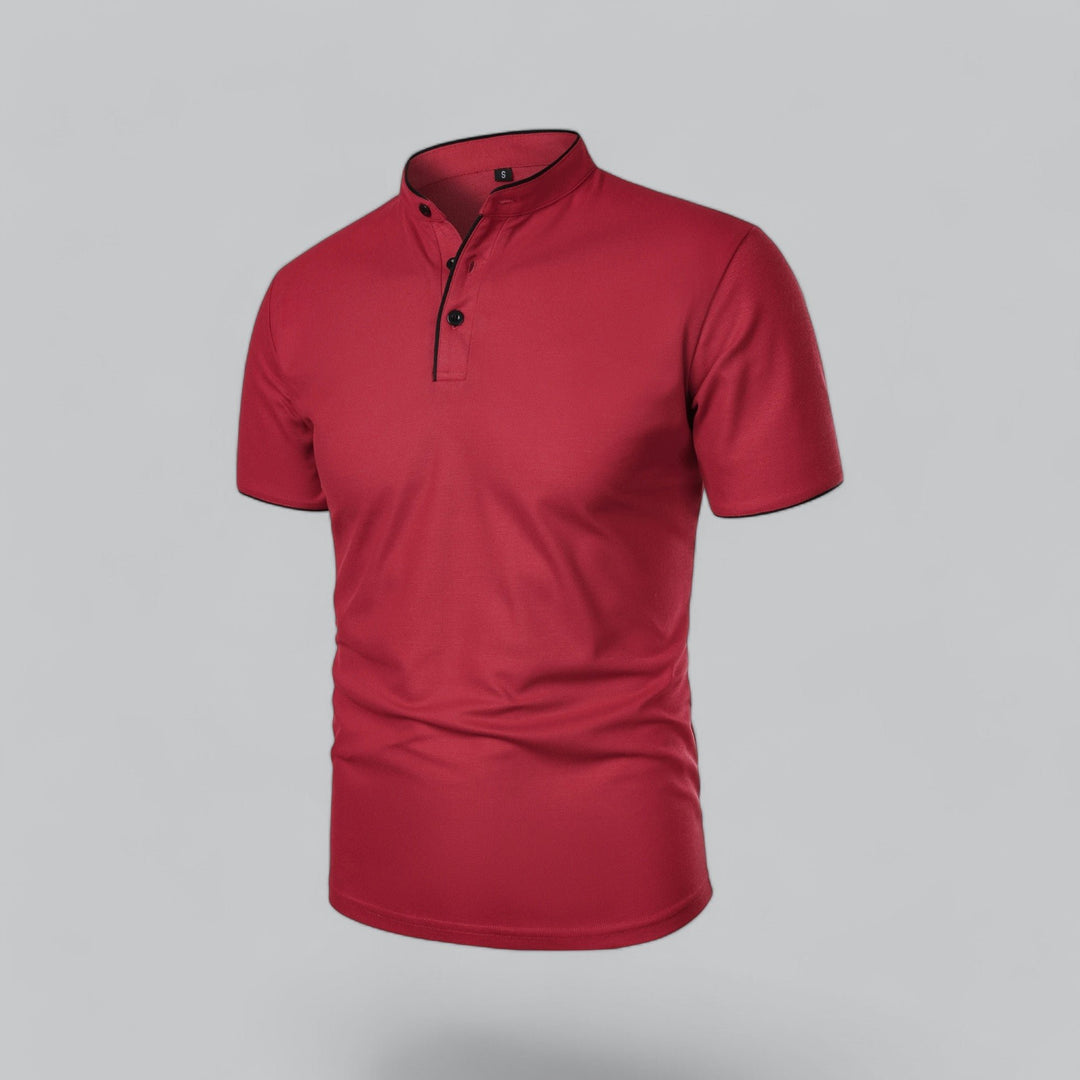 Herren Stehkragen Baumwoll Kurzarm Polo-Shirt